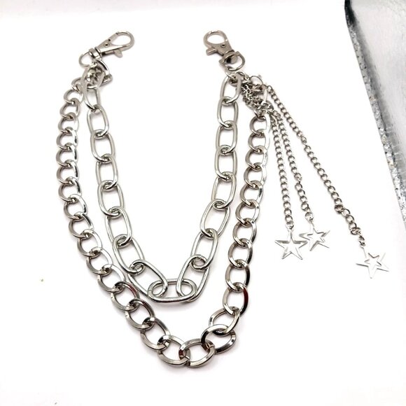 Triple Star Double Layer Pants Or Wallet Chain 13" Silver Tone - Picture 1 of 10